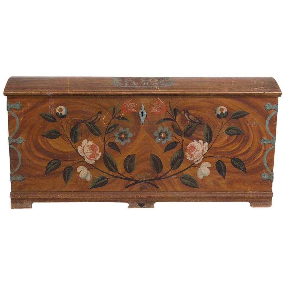Large Swedish Painted Marriage Chest Dated 1806