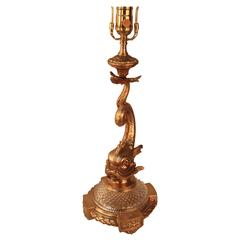 French Empire Style Bronze Dolphin Table Lamp