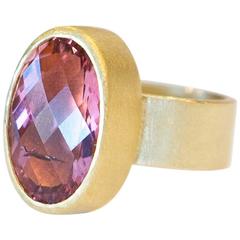 Faceted Rubelite Oval 18-Karat Ring