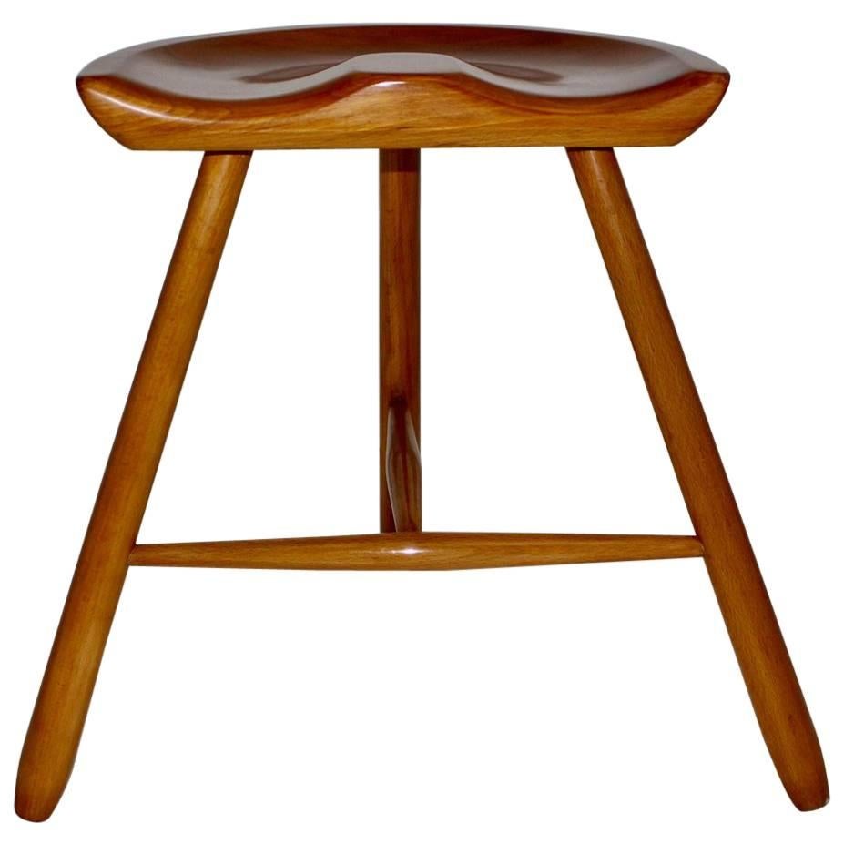 Art Deco Vintage Brown Maple Stool with Three Legs circa 1933 Vienna For Sale