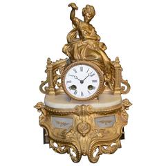 19th Century Antique French Japy Freres Alabaster Statue Mantel Clock