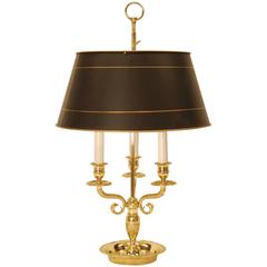 Reproduction Solid Brass Bouillotte Lamp with Metal Shade and Fine Etching