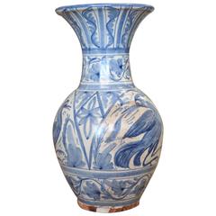 Spanish Ceramic Blue and White Vase, Signed by Domingo Punter