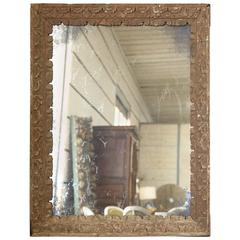 17th Century Spanish Rustic Wood Carved Mirror