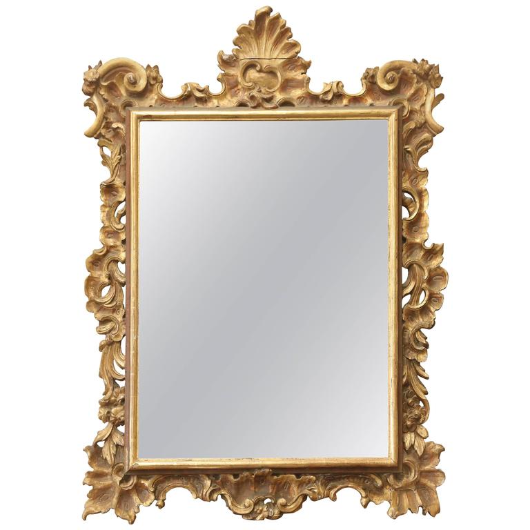 Early Italian 19th Century Wood Carved Gold Gilt Mirror For Sale at 1stdibs