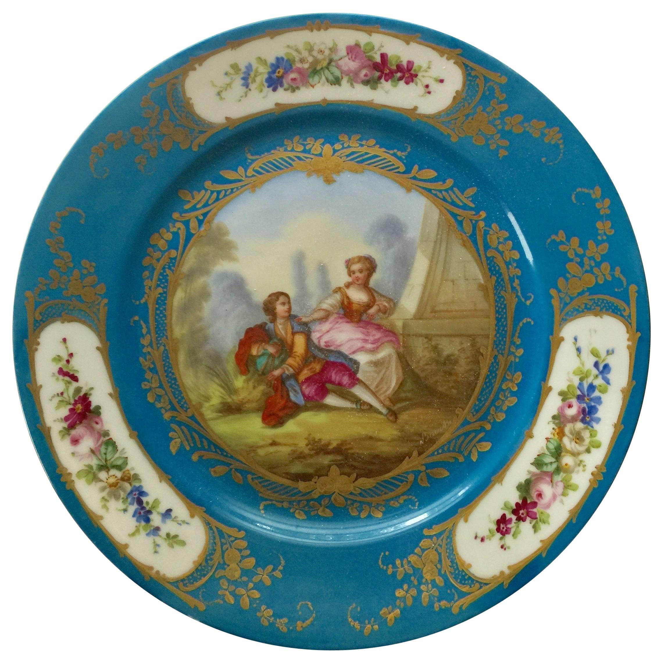 Hand-Painted French Sevres Porcelain Plate Signed