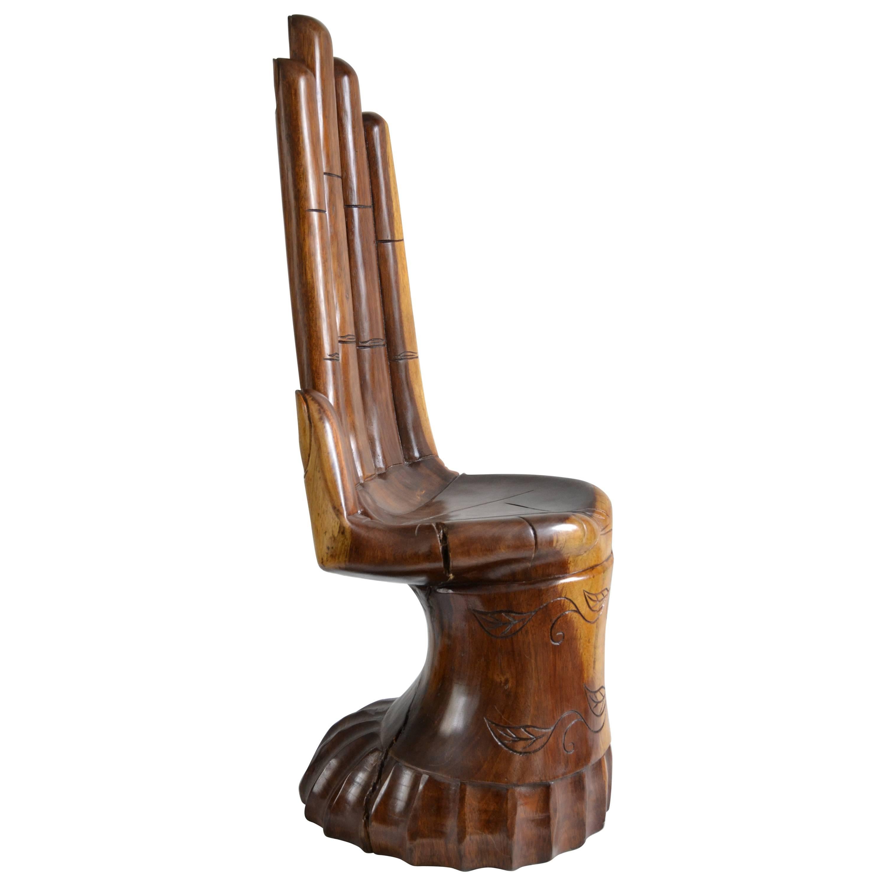 Vintage 1960s Pedro Friedberge Style Wood Hand Chair For Sale at 1stDibs
