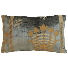 19th Century Heraldic Silk Velvet Decorative Lumbar Pillow