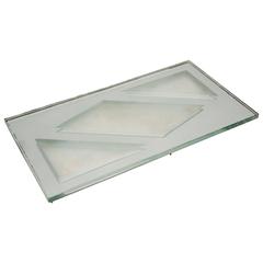 French Art Deco Mirrored Glass Tray with Geometric Design, by Jean Luce