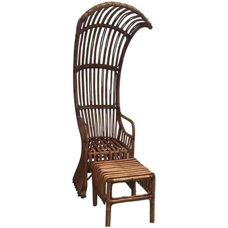 Enclosed Bamboo Canopy Chair with Upholstered Seat Cushion For Sale at