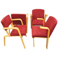 Vintage Set of Four Mid-Century Upholstered Bentwood Armchairs by Thonet