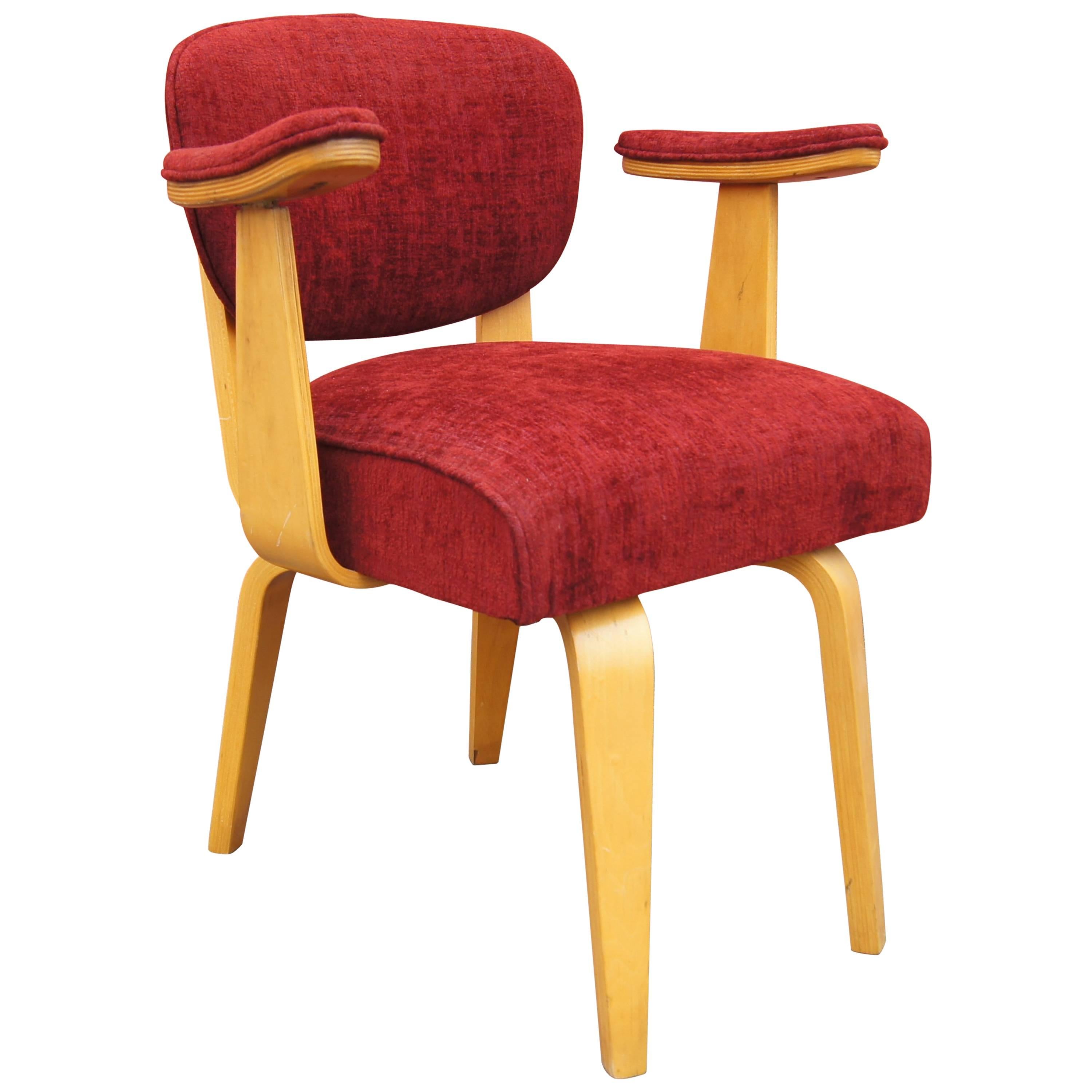 Mid-Century Upholstered Bentwood Armchair with Padded Armrests by Thonet