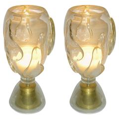 Constantini 1980s Italian Pair of Modern Brass and Gold Murano Glass Lamps 9