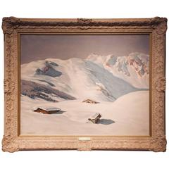 Alpine Winterscape Oil Painting "After the Storm" by Albert Meindl, circa 1920 2