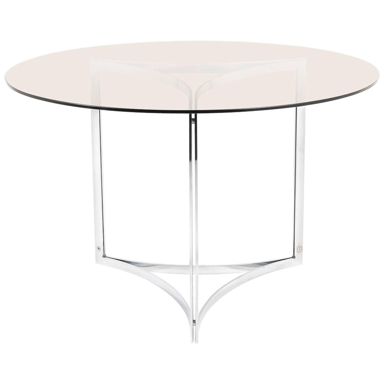 Round French Dining Table with Smoked Glass, circa 1960