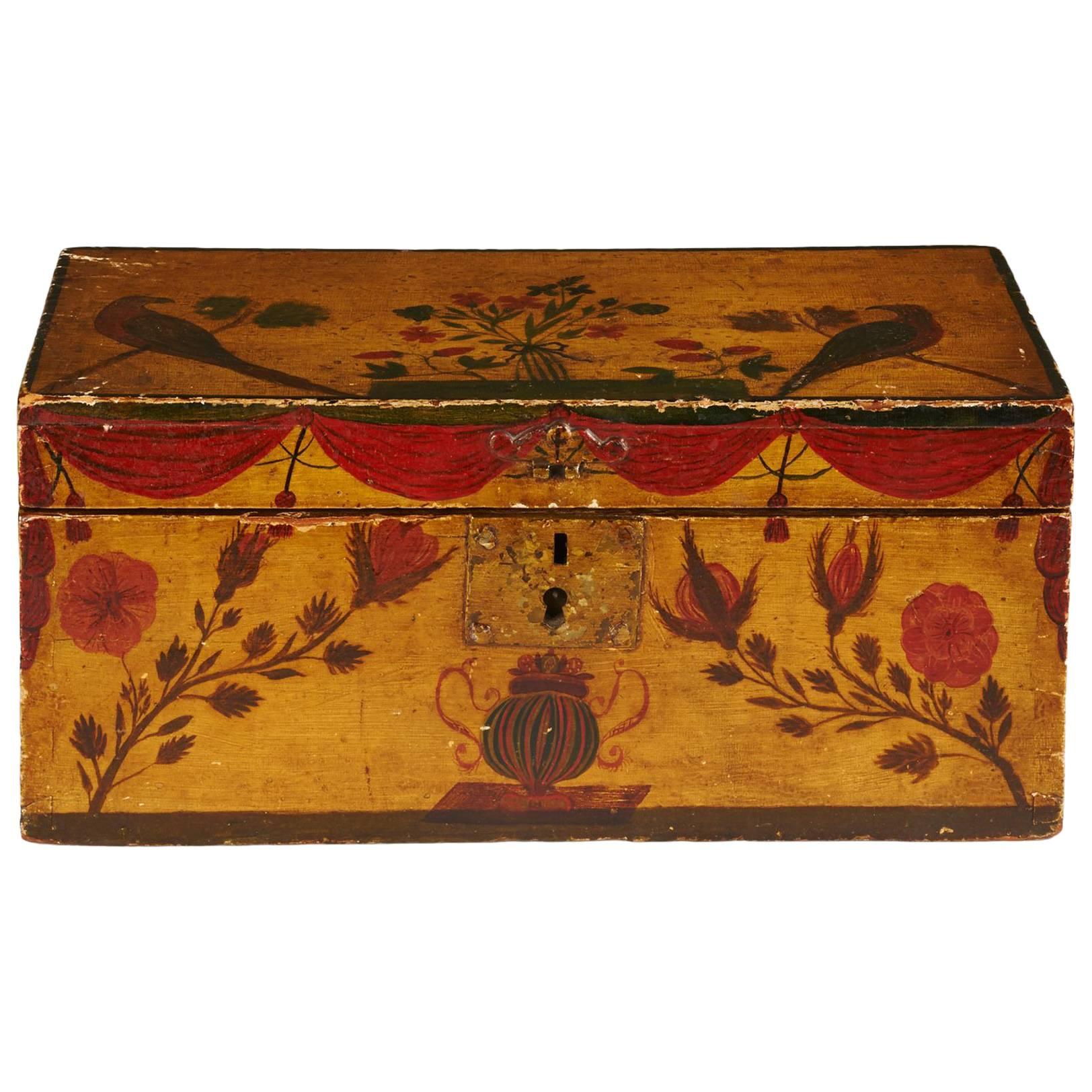 Maine Yellow and Polychrome Decorated Box For Sale