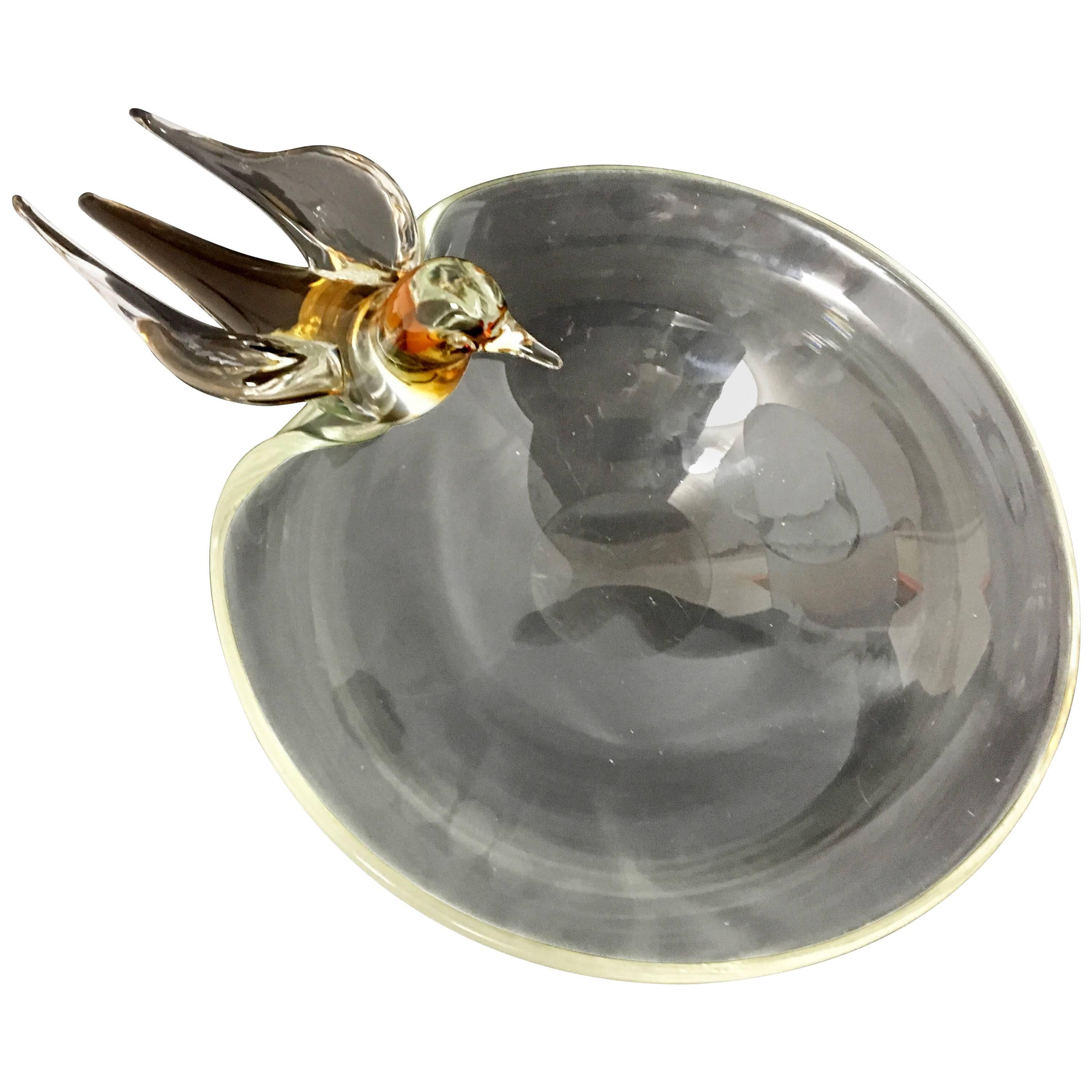 Elegant Murano Clear Glass Bird Bath Bowl Large Italian