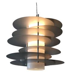 Aluminum Discs and Opaline Glass Chandelier by Selenova, Italy