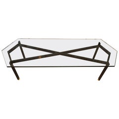 Iron "Infinity" Base Coffee Table with Brass Detail and Pointed Glass Top