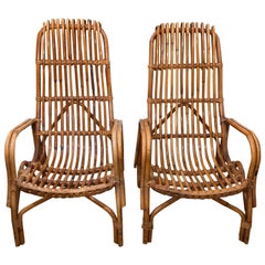 Vintage Pair of Tall Back Rattan Armchairs