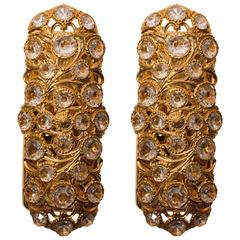Pair of Gilt Metal Tendril Sconces with Inset Crystal Details