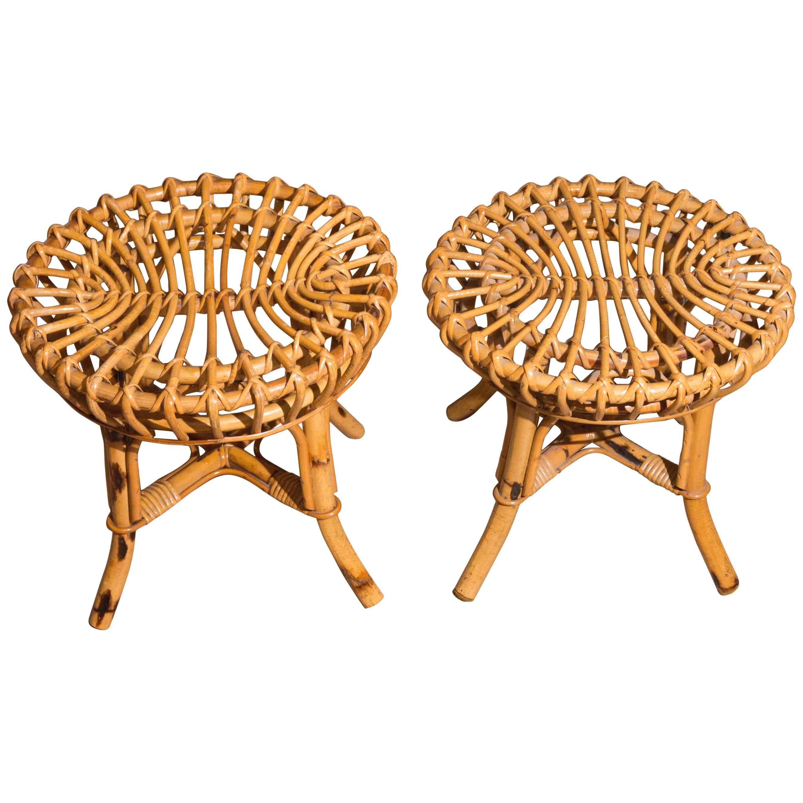 Pair of Vintage Bamboo Stools