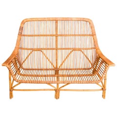 Vintage Rattan Arm Bench