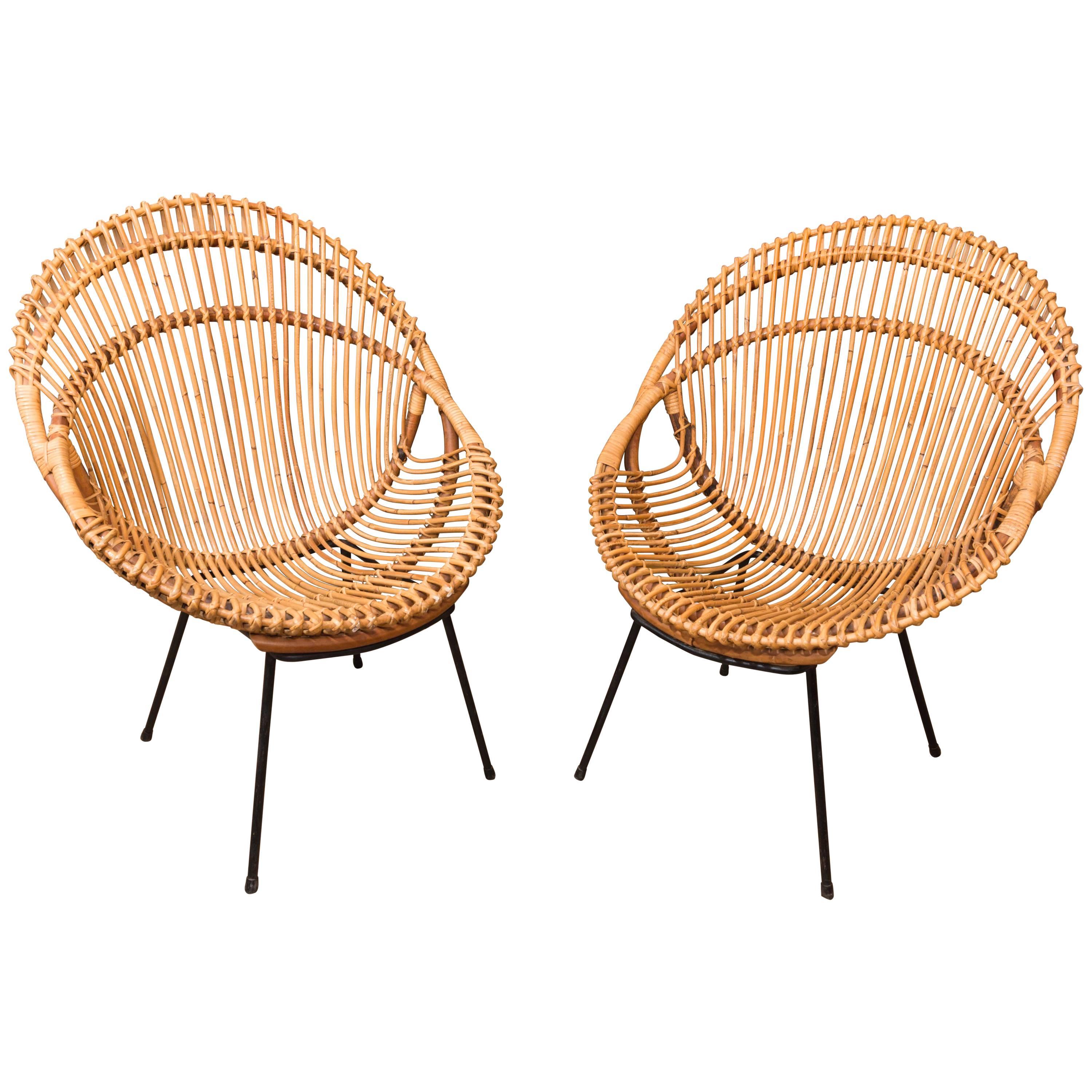 Pair of Metal Base Bamboo Chairs