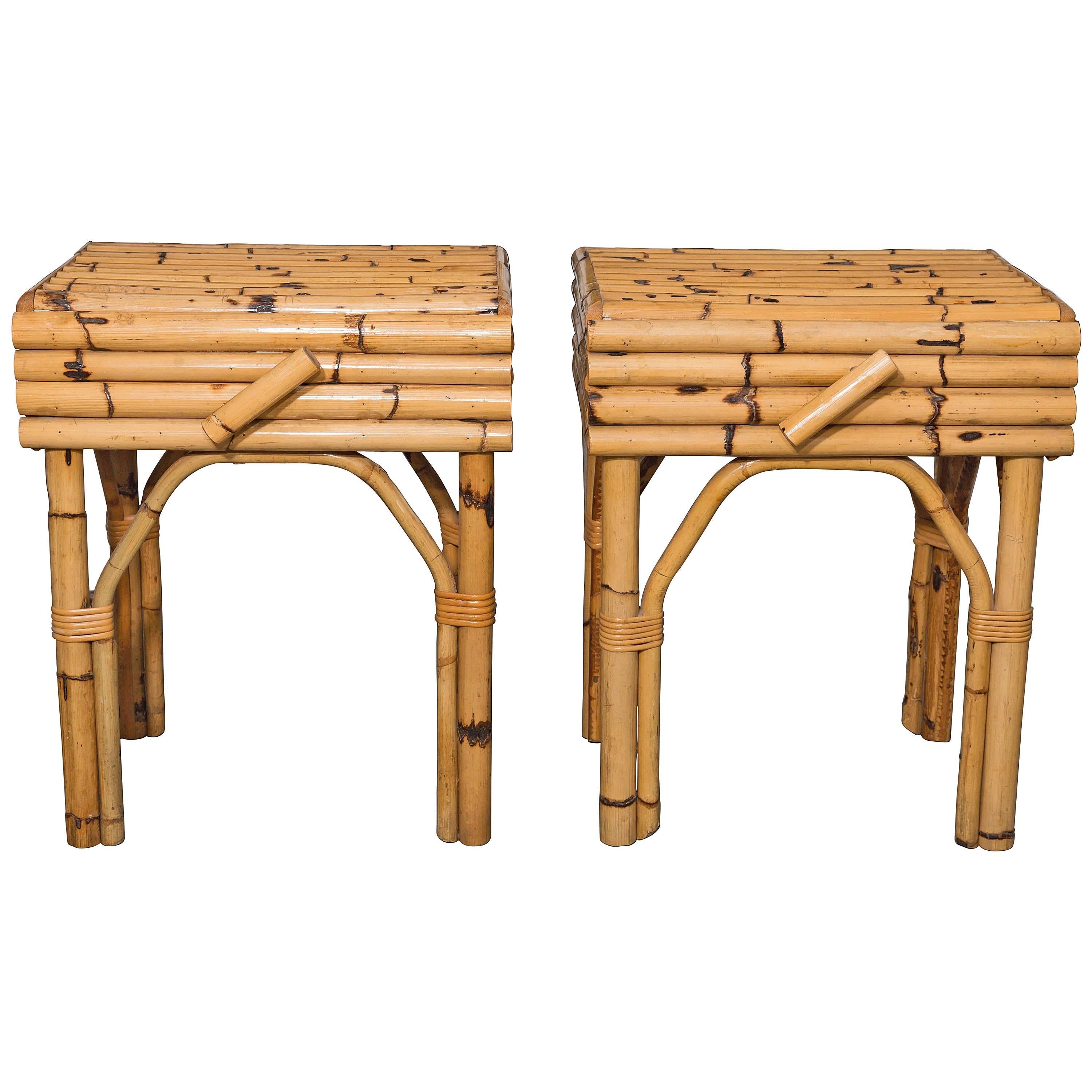 Pair of Bamboo Single Drawer Side Tables