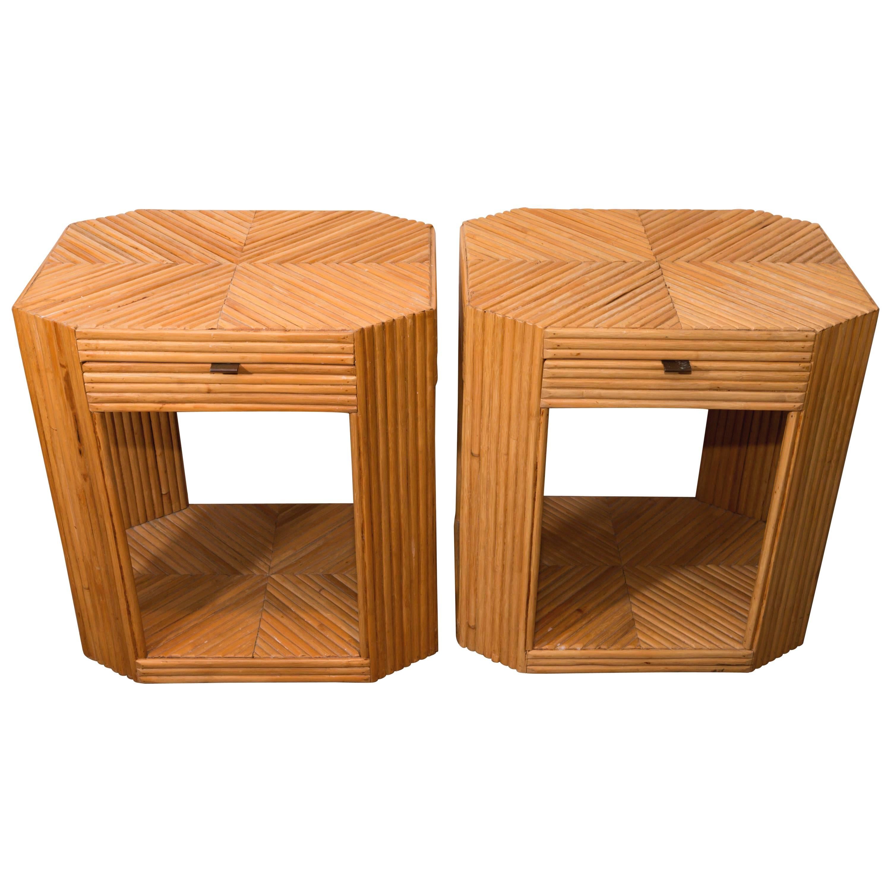 Pair of Bamboo Single Drawer with Brass Detail Side Tables