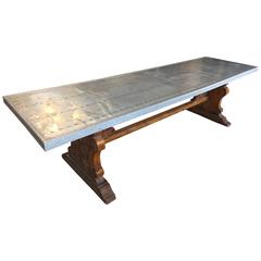 Zinc Top Table on Ornate Carved Wood Base