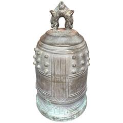 Important Japanese Antique Hand Cast Bronze Bell with Inscription, 19th Century