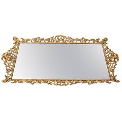 Antique Gilded Brass Vanity Mirrored Tray