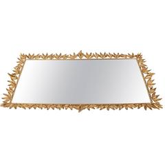 Large Vintage Gilded Brass Deco Vanity Mirrored Tray