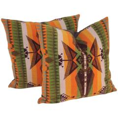 Pair of Vintage Pendleton Indian Design Camp Blanket Pillows 3