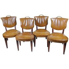 Mid-Century Set of Four Leather Upholstered Side Chairs, Hickory Chair Company