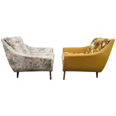 Vintage Lovely Pair of American Mid-Century Modern Scoop Lounge Chairs Bassett