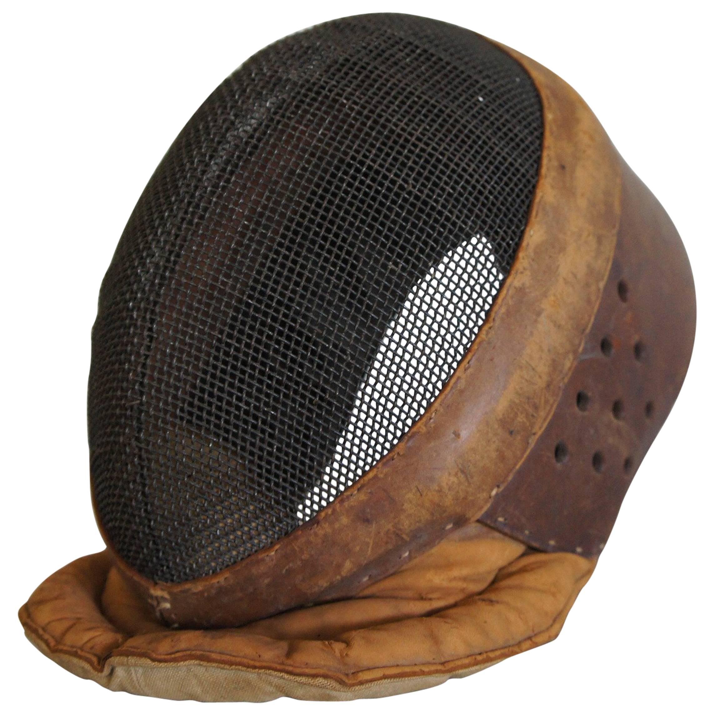 Early 20th Century Leather and Metal Fencing Mask in Good and Original Condition