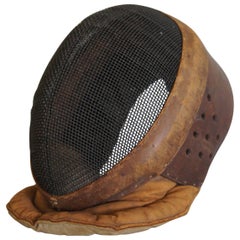 Antique Early 20th Century Leather and Metal Fencing Mask in Good and Original Condition