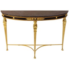 Vintage Maison Jansen Directoire Style Half Moon Console in Gilt Bronze and Marble-Top