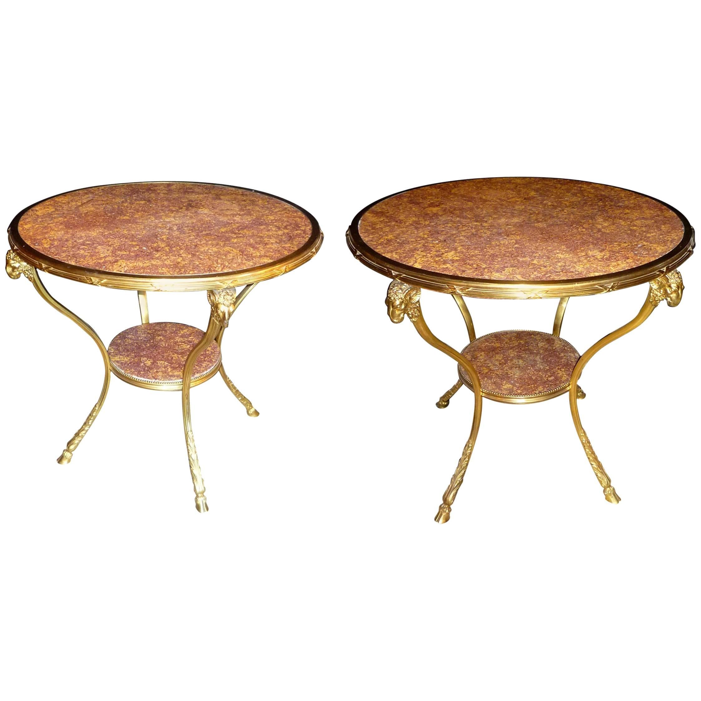 Pair of French Louis XVI Style Gilt Bronze and Marble Tops Gueridons, circa 1880