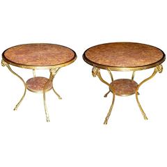 Pair of French Louis XVI Style Gilt Bronze and Marble Tops Gueridons, circa 1880 3
