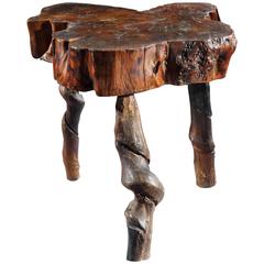 Vintage Rustic Yew Wood Tripod Table