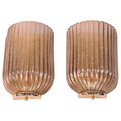 Pair of Art Deco Ribbed Églomisé Glass Sconces