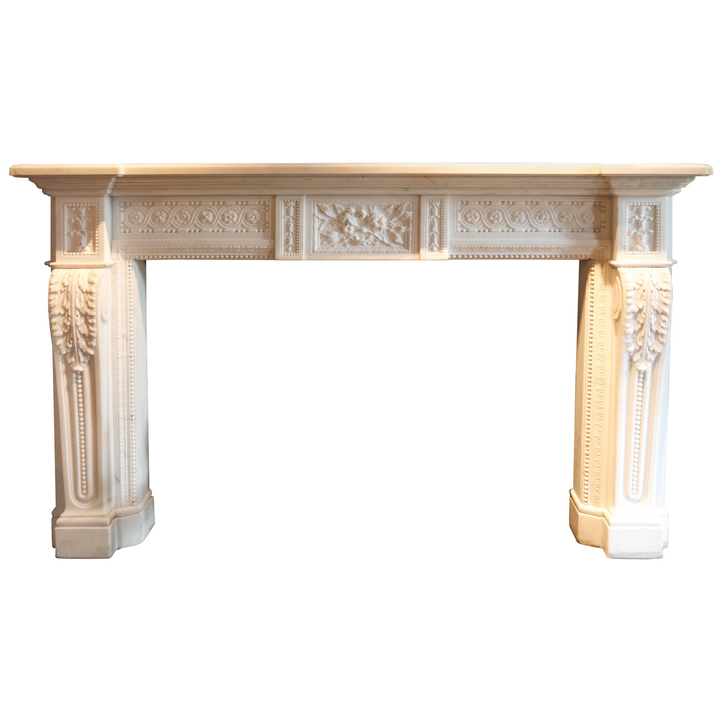 Very Impressive Heavily Carved Louis XVI Marble Surround