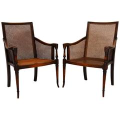 Pair of Antique Mahogany and Cane Armchairs