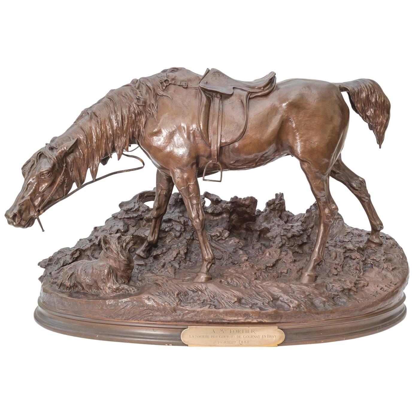Large and Important Bronze of a Hunting Horse, by Pierre-Jules Mene For Sale