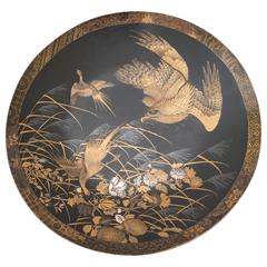 Japanese Gold Lacquer Wall Plate Onlaid Ivory Mother-of-Pearl