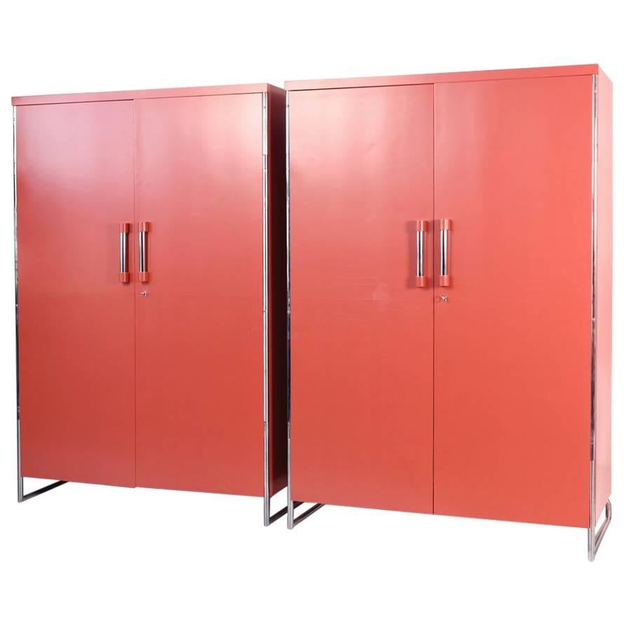 1930s Lacquered Pair of Modernist Wardrobes Prague For Sale