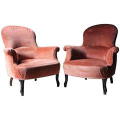 Pair of French Rosewood and Pink Velvet Upholstered Tub Armchairs, circa 1890